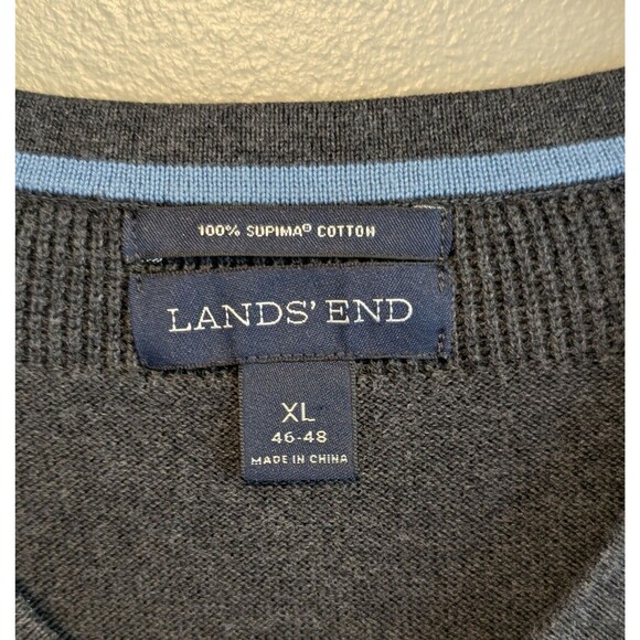 Lands' End Size XL Sweater Mens V-Neck Soft Gray Supima Cotton Extra Large LS - Picture 3 of 4